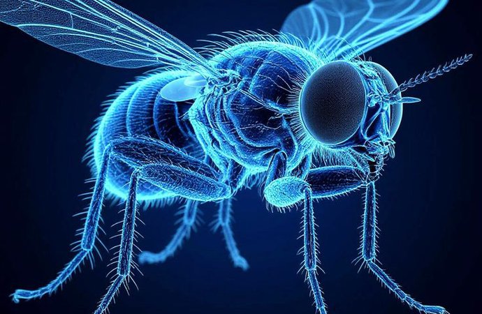 _3d неоновая прозрачная голубая проекция мухи как предмет научного изучения с максимальной детализацией внутреннего строения_.jpg